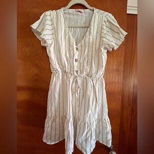 White and gold striped dress